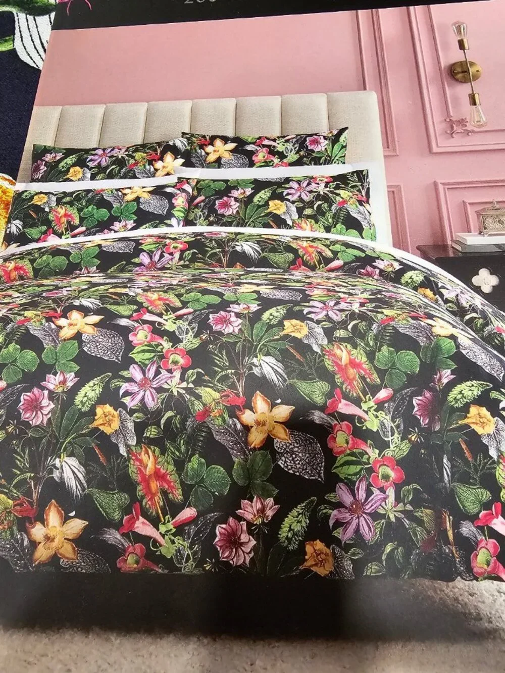 Christian Lacroix King Duvet Cover Set Cotton Tropical Floral Navy Blue NWT